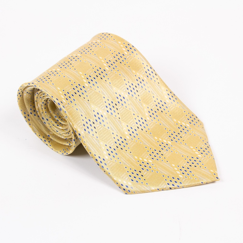 Croft Barrow Mens‎ Goldish Yellow Blue Gemoetric Diamond Pattern Silk Neck Tie